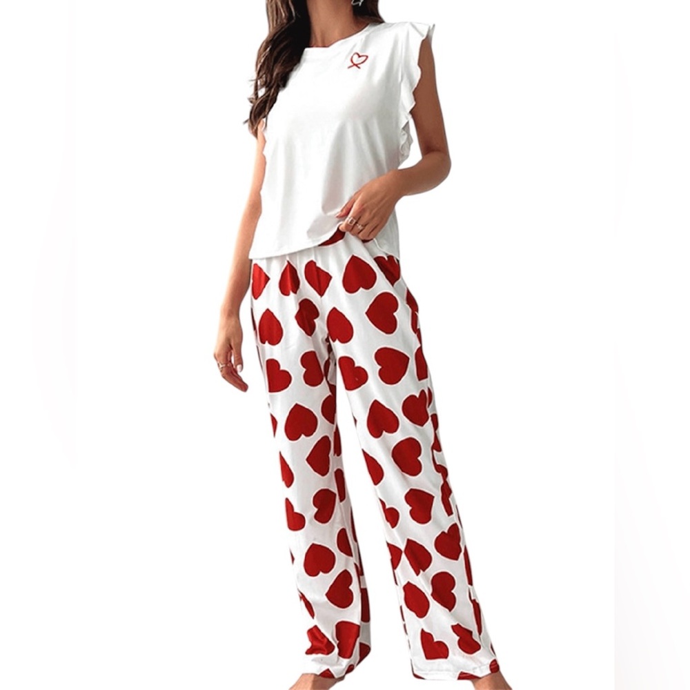 White and Red Heart Pajama set